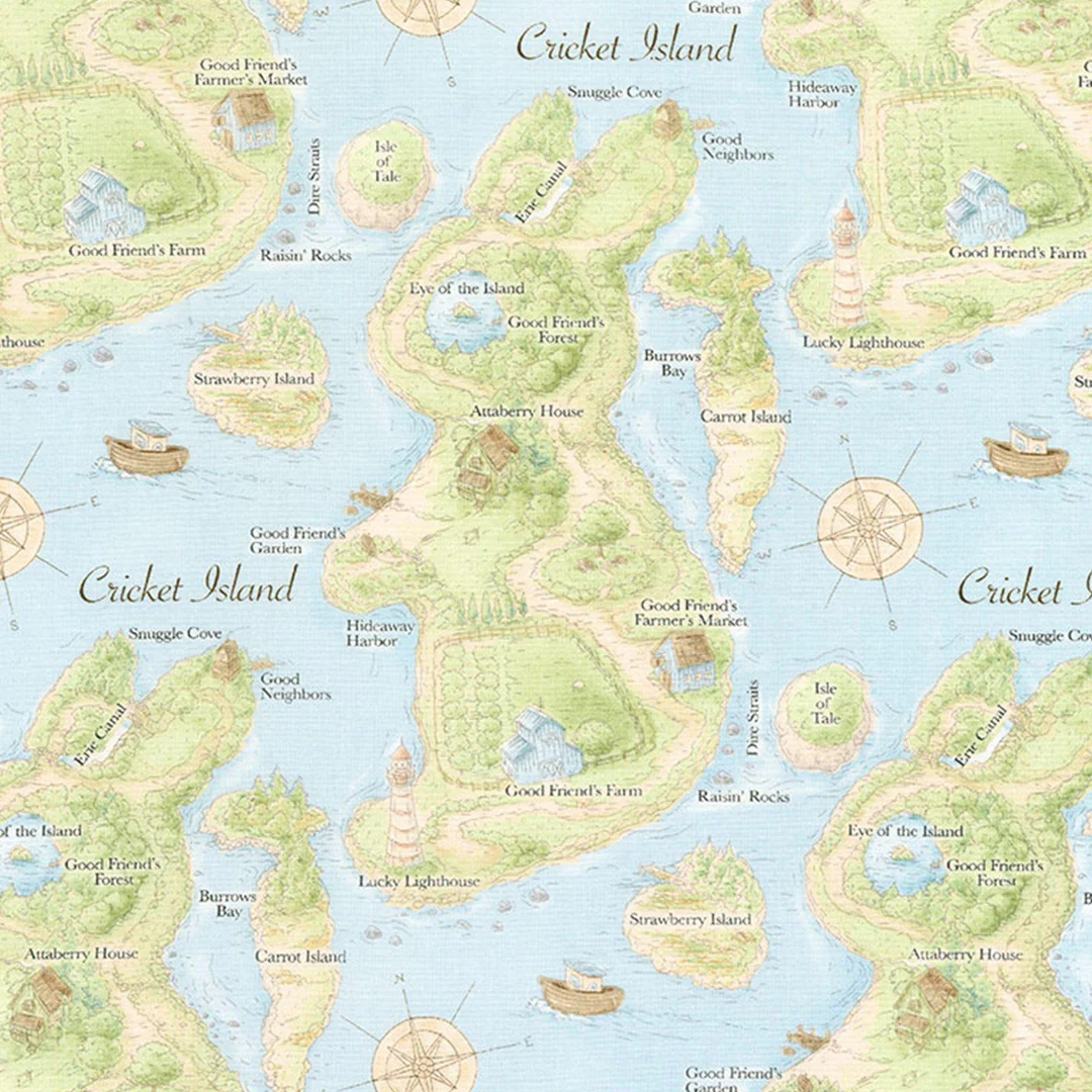 RETIRED - Fabric - Good Friends Cricket Island Map - 1/4 yard