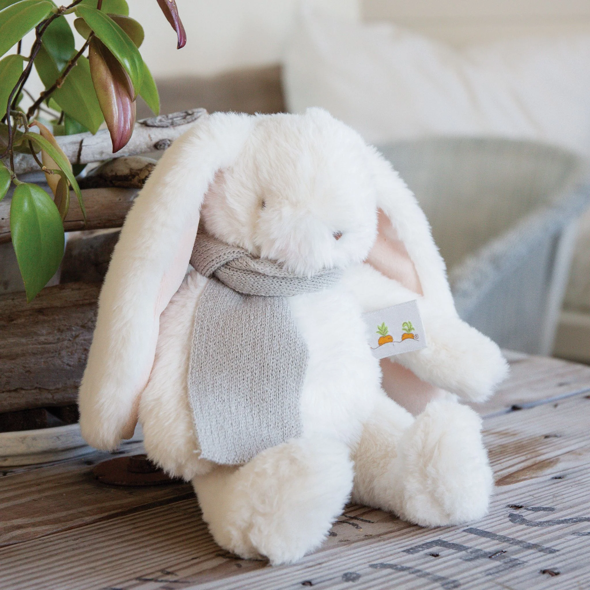 RETIRED - Holiday Wee Nibble Cream Bunny - Gray Scarf - Image 2