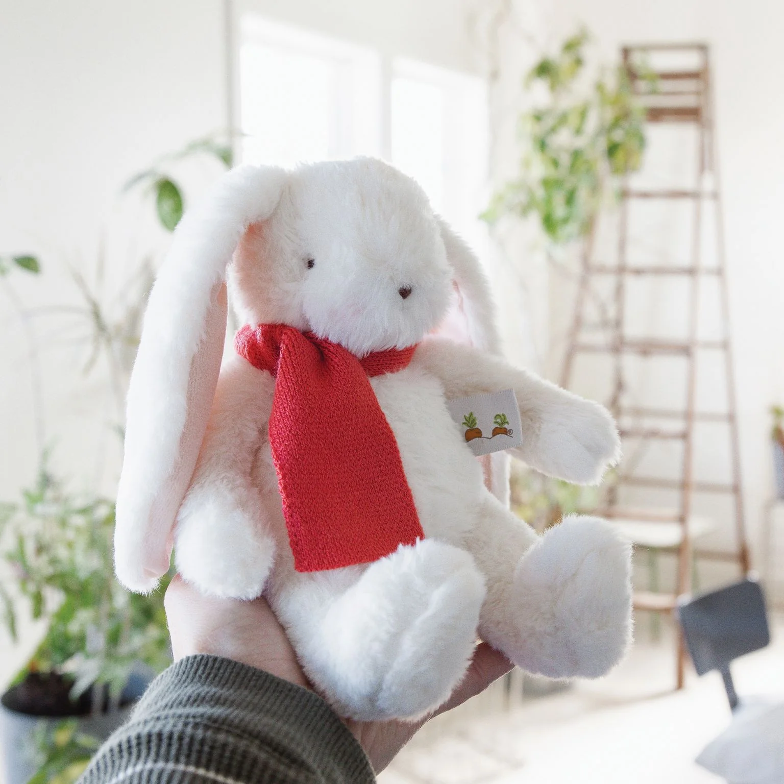 RETIRED - Holiday Wee Nibble Cream Bunny - Red Scarf - Image 2