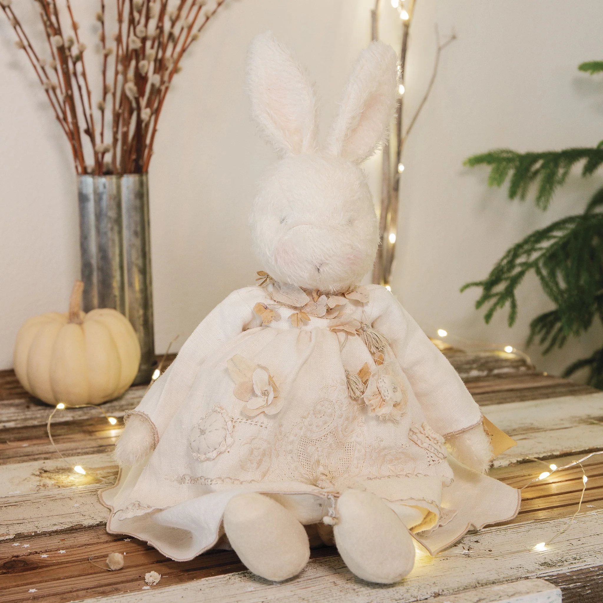 RETIRED - Hutch Studio - Ella Elegant - Hand-Crafted Cream Mohair Bunny