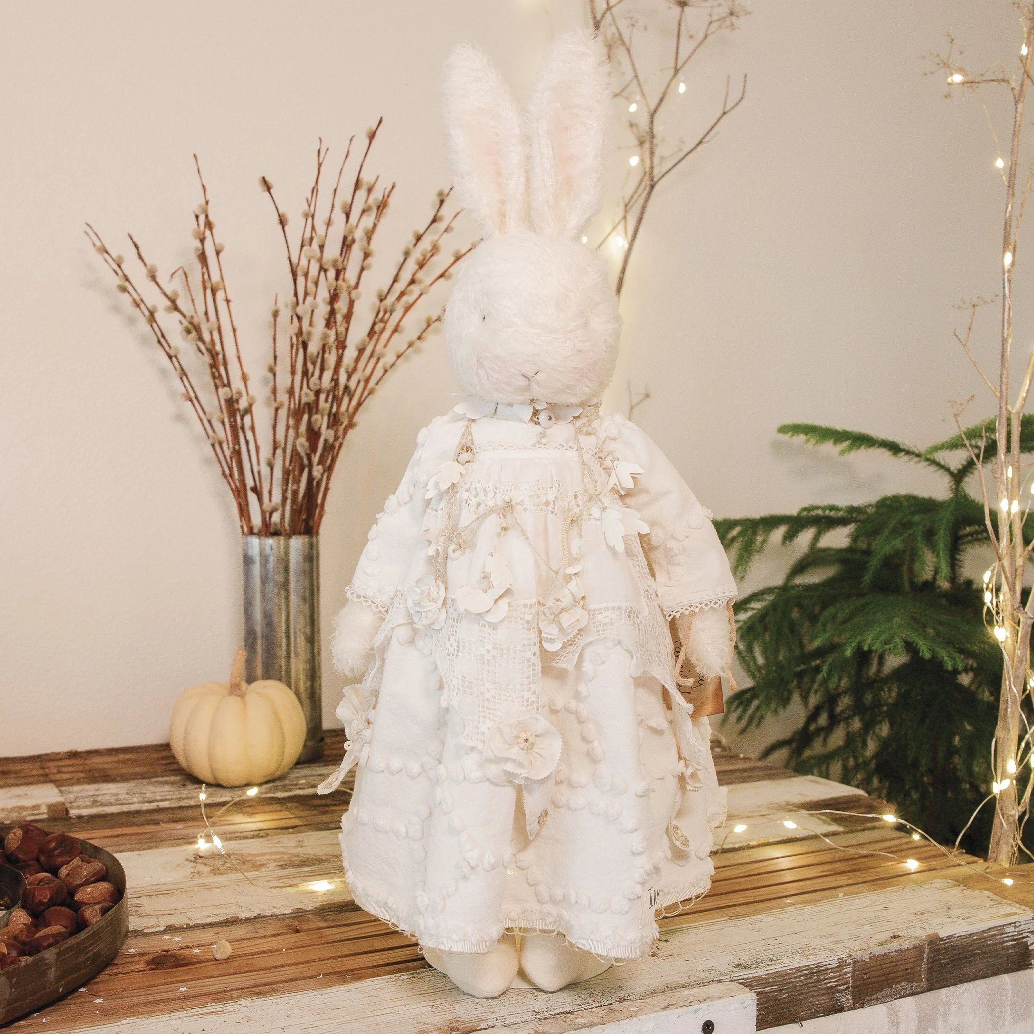RETIRED - Hutch Studio - Fancy Fanciful - Hand-Crafted Cream Mohair Bunny