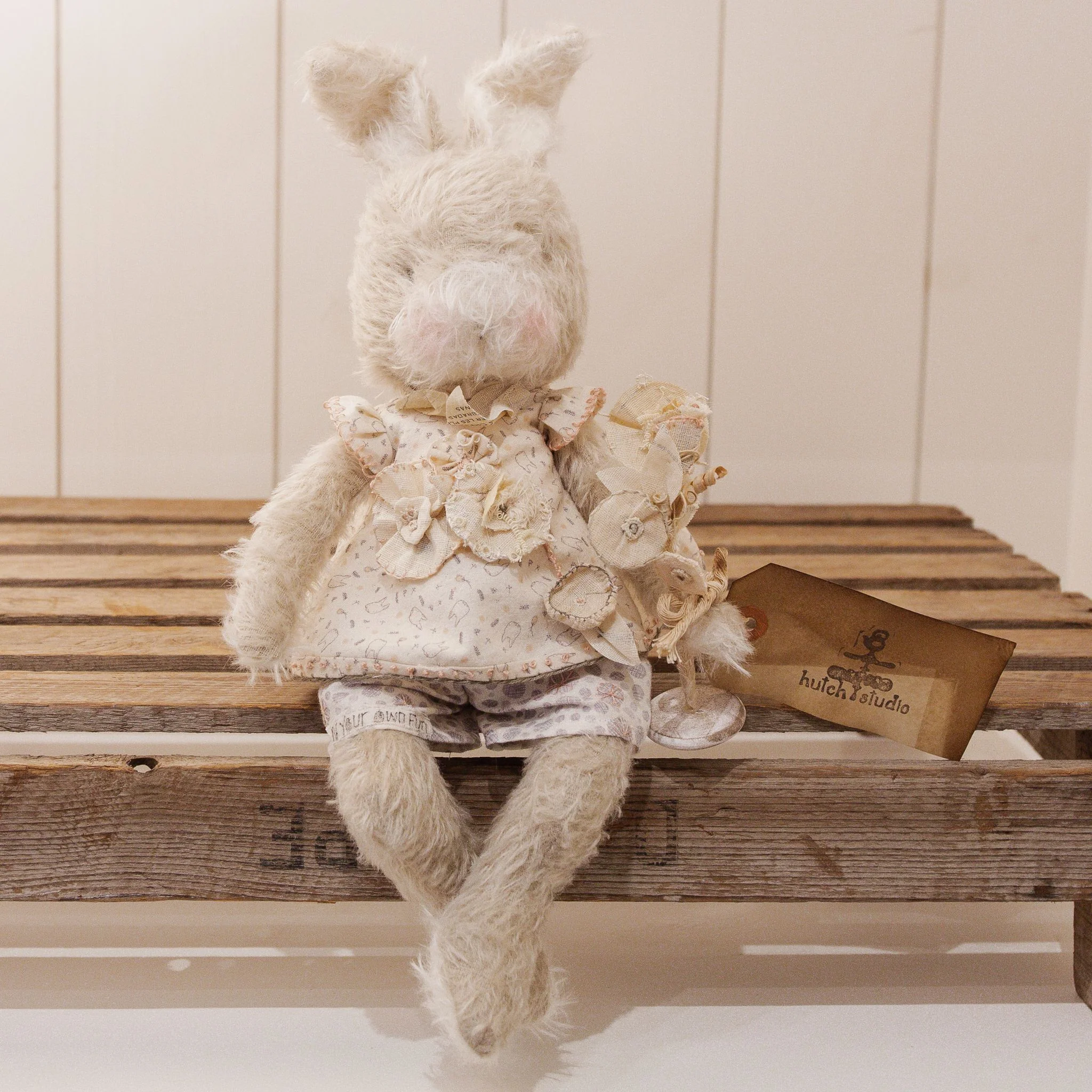 RETIRED Hutch Studio - Franny FunBun - Hand-Crafted Sparse Mohair Cream Bunny