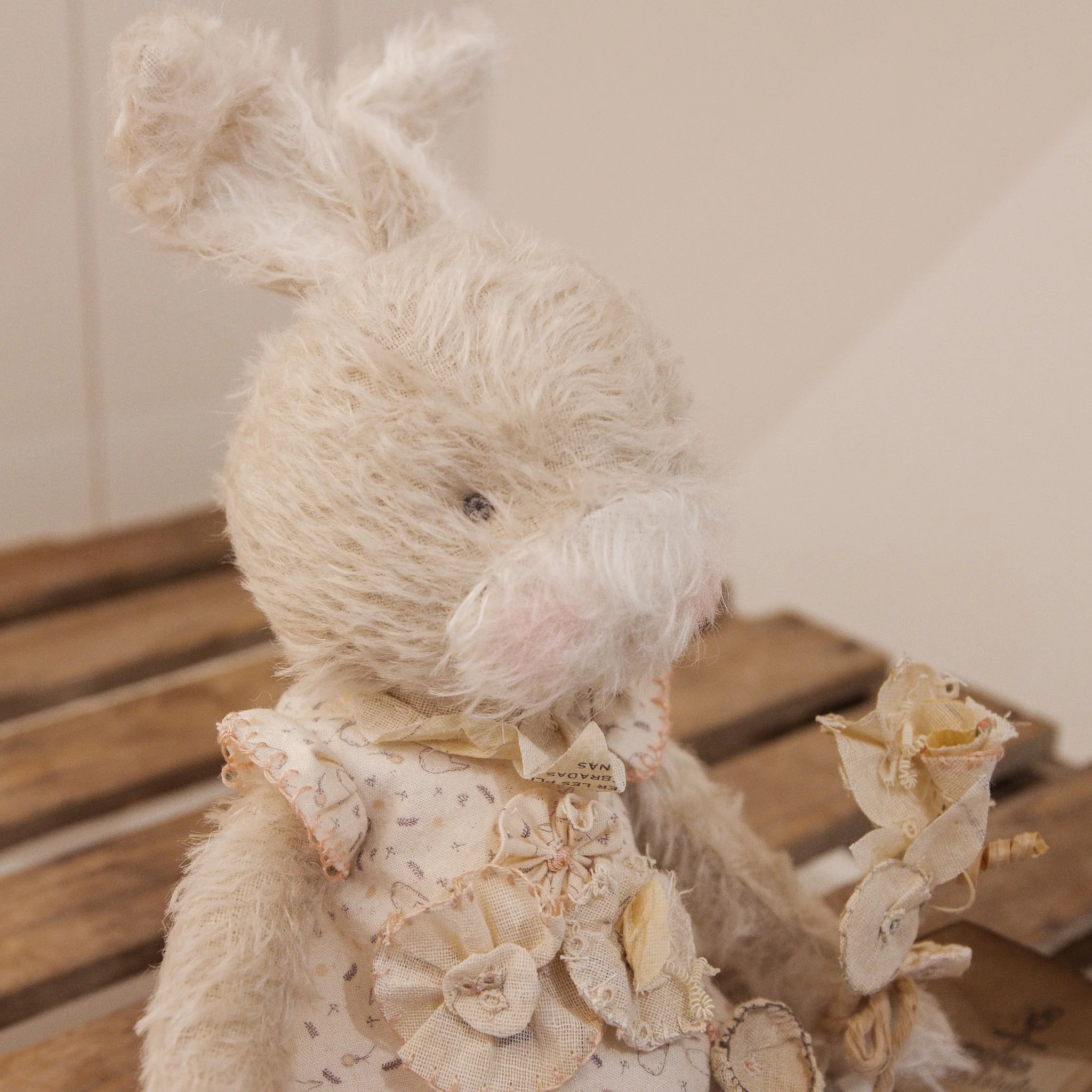 RETIRED Hutch Studio - Franny FunBun - Hand-Crafted Sparse Mohair Cream Bunny - Image 2