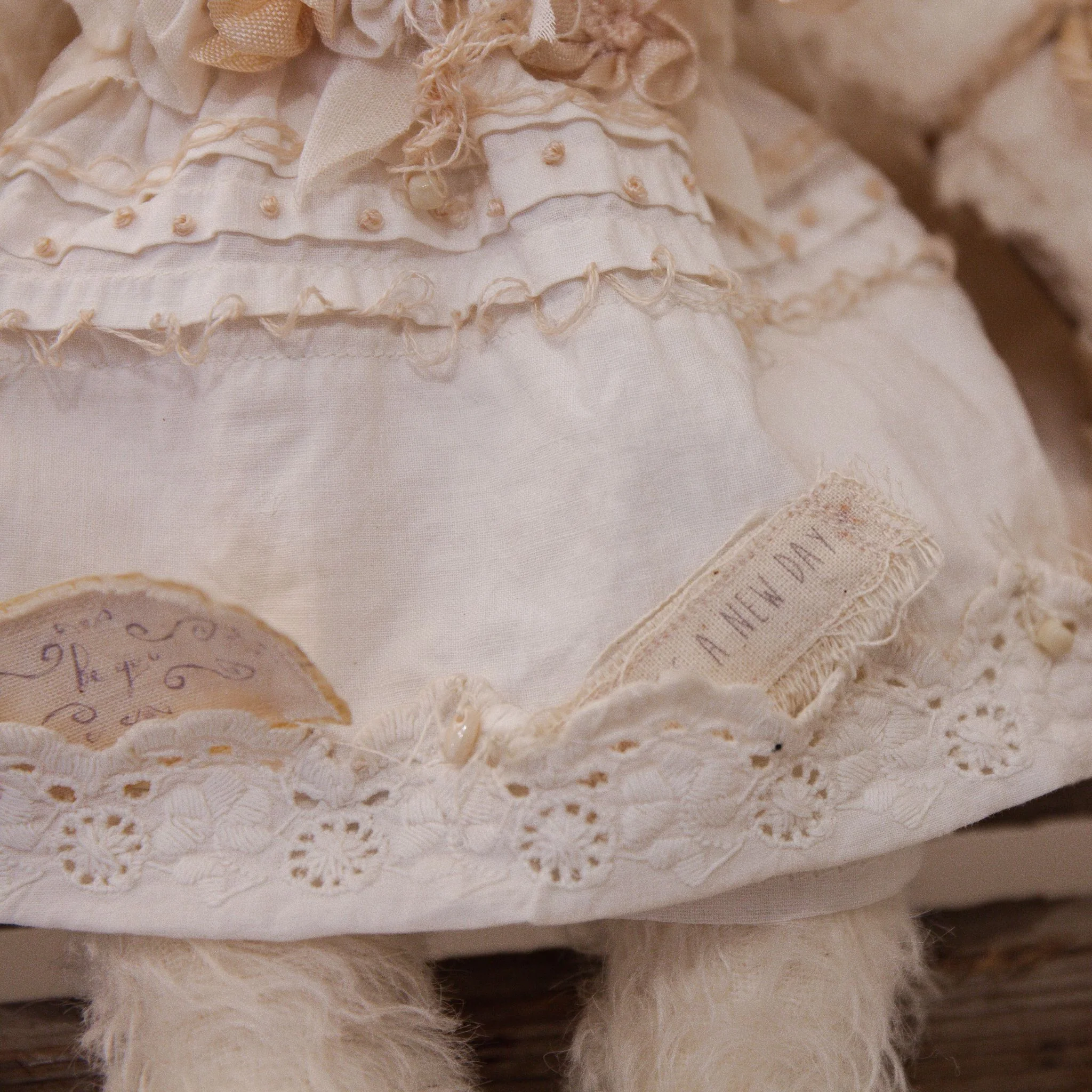 RETIRED - Hutch Studio - Lovely Love Note - Hand-Crafted Curly Mohair Cream Bunny - Image 3