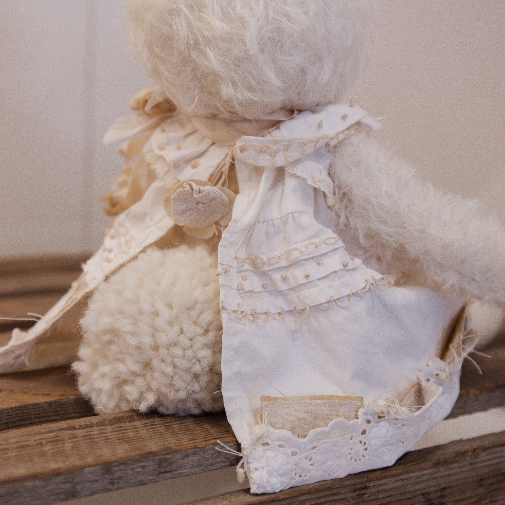 RETIRED - Hutch Studio - Lovely Love Note - Hand-Crafted Curly Mohair Cream Bunny - Image 7