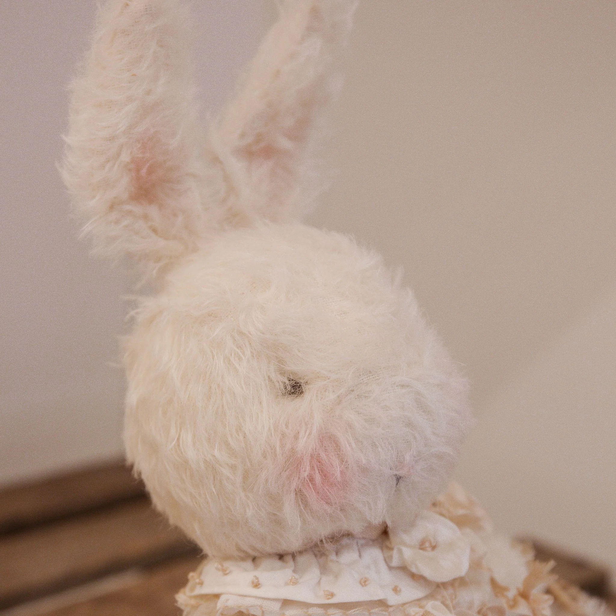 RETIRED - Hutch Studio - Lovely Love Note - Hand-Crafted Curly Mohair Cream Bunny - Image 8