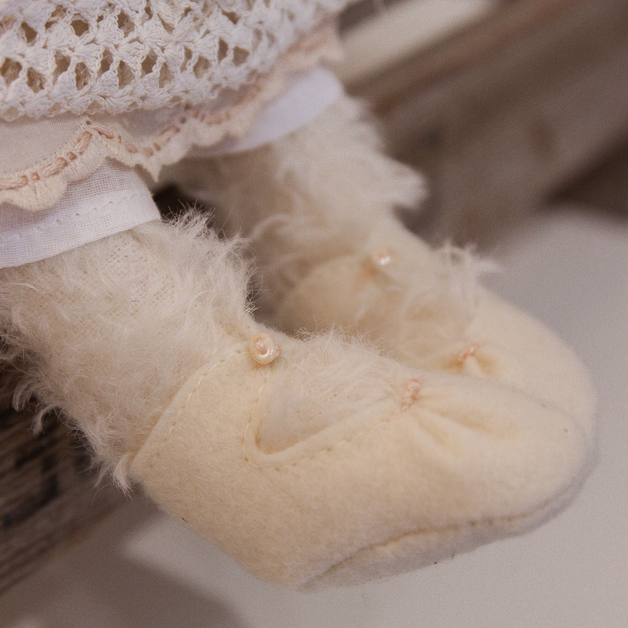 RETIRED - Hutch Studio - Miss Lovey Love Note - Hand-Crafted Curly Mohair Cream Bunny - Image 5