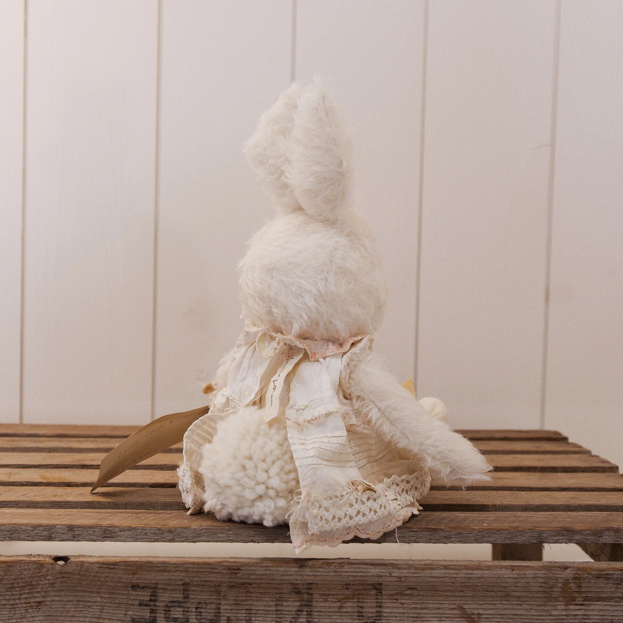 RETIRED - Hutch Studio - Miss Lovey Love Note - Hand-Crafted Curly Mohair Cream Bunny - Image 7