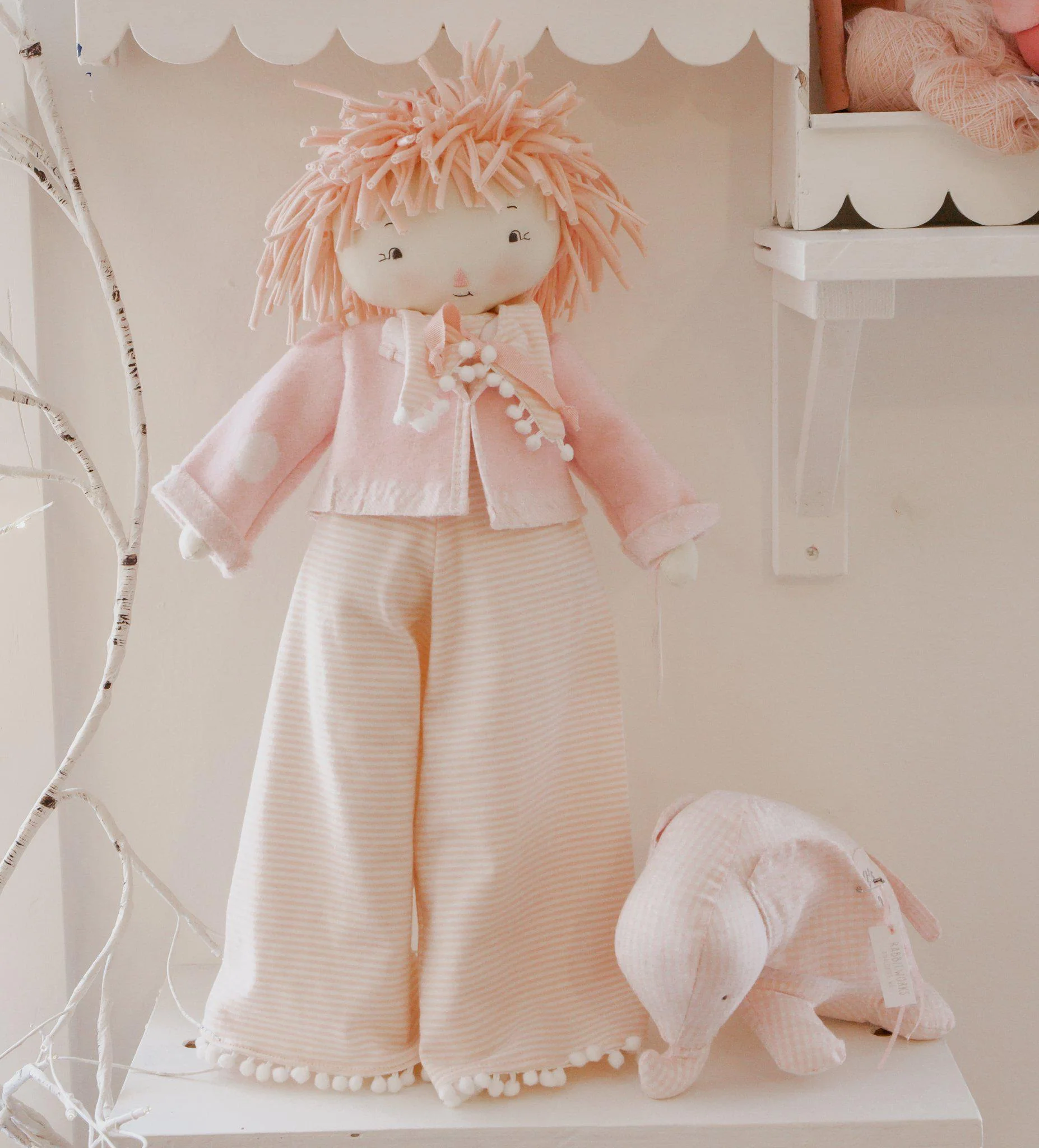 RETIRED - Hutch Studio Original - Betsy Bellbottoms & Ellie the Elephant Doll Set - One of A Kind