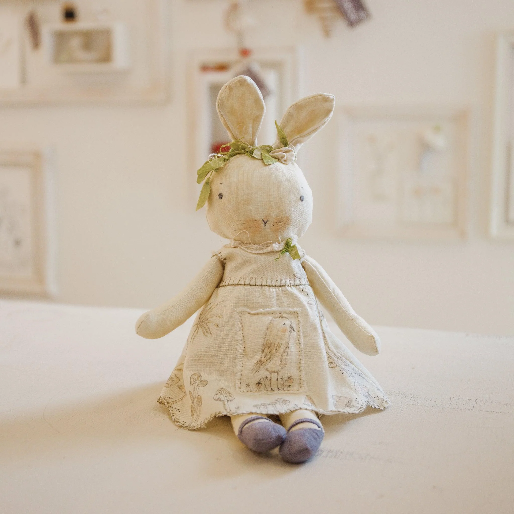 RETIRED - Hutch Studio Original - Teena Toadstool- Hand-Crafted Cotton & Knit Bunny