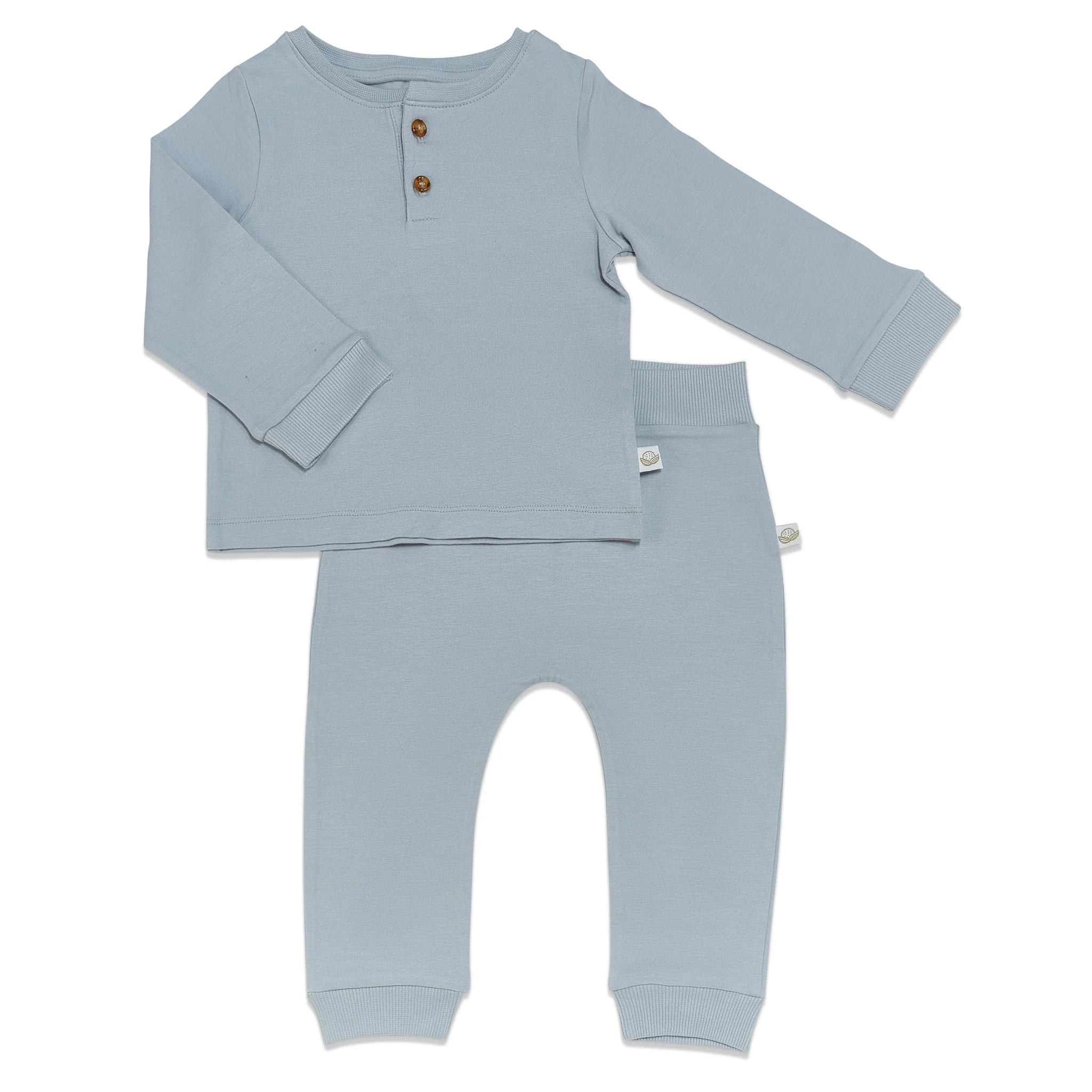 RETIRED - Organic Long Sleeve Bunny Pant Set - Pearl Blue