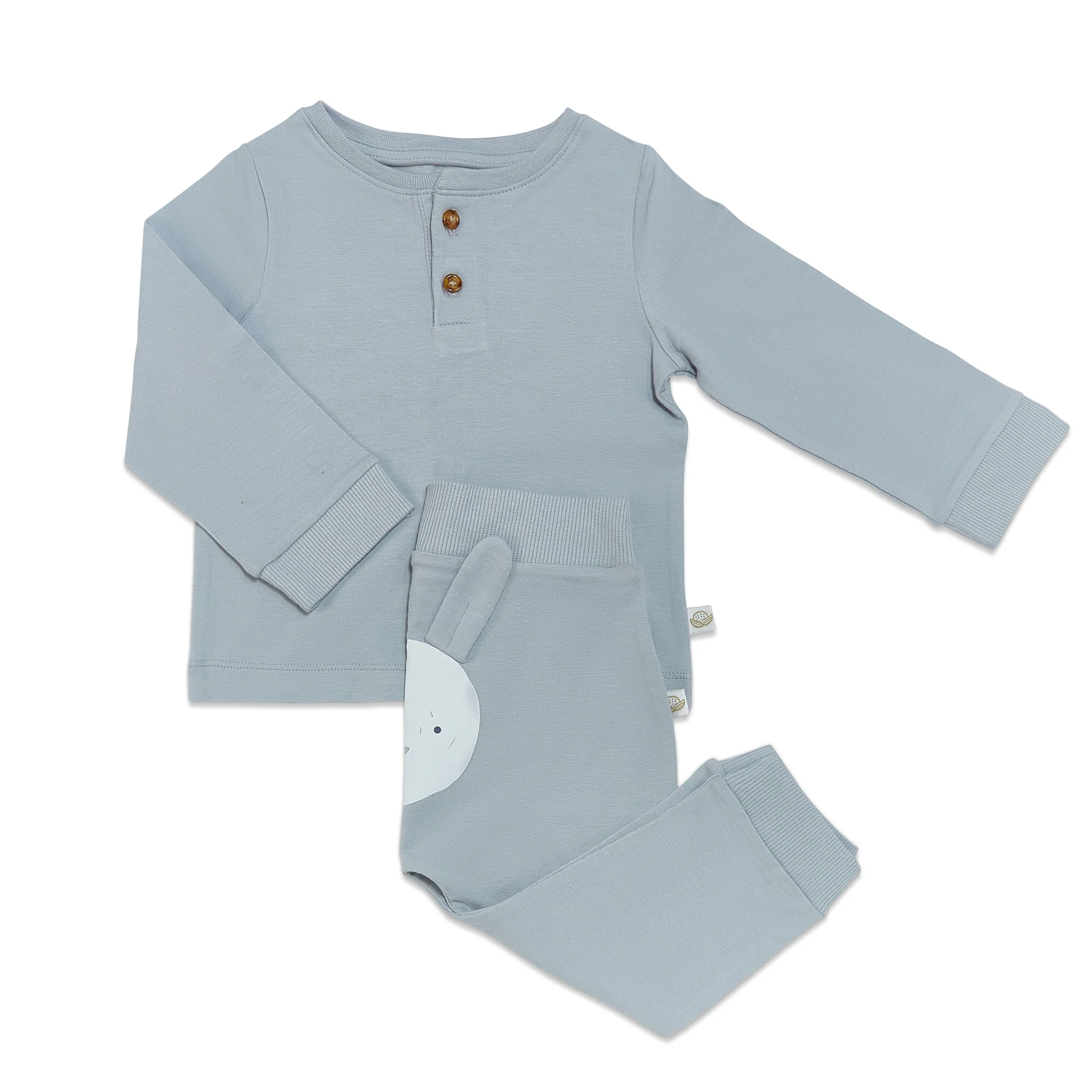 RETIRED - Organic Long Sleeve Bunny Pant Set - Pearl Blue - Image 5