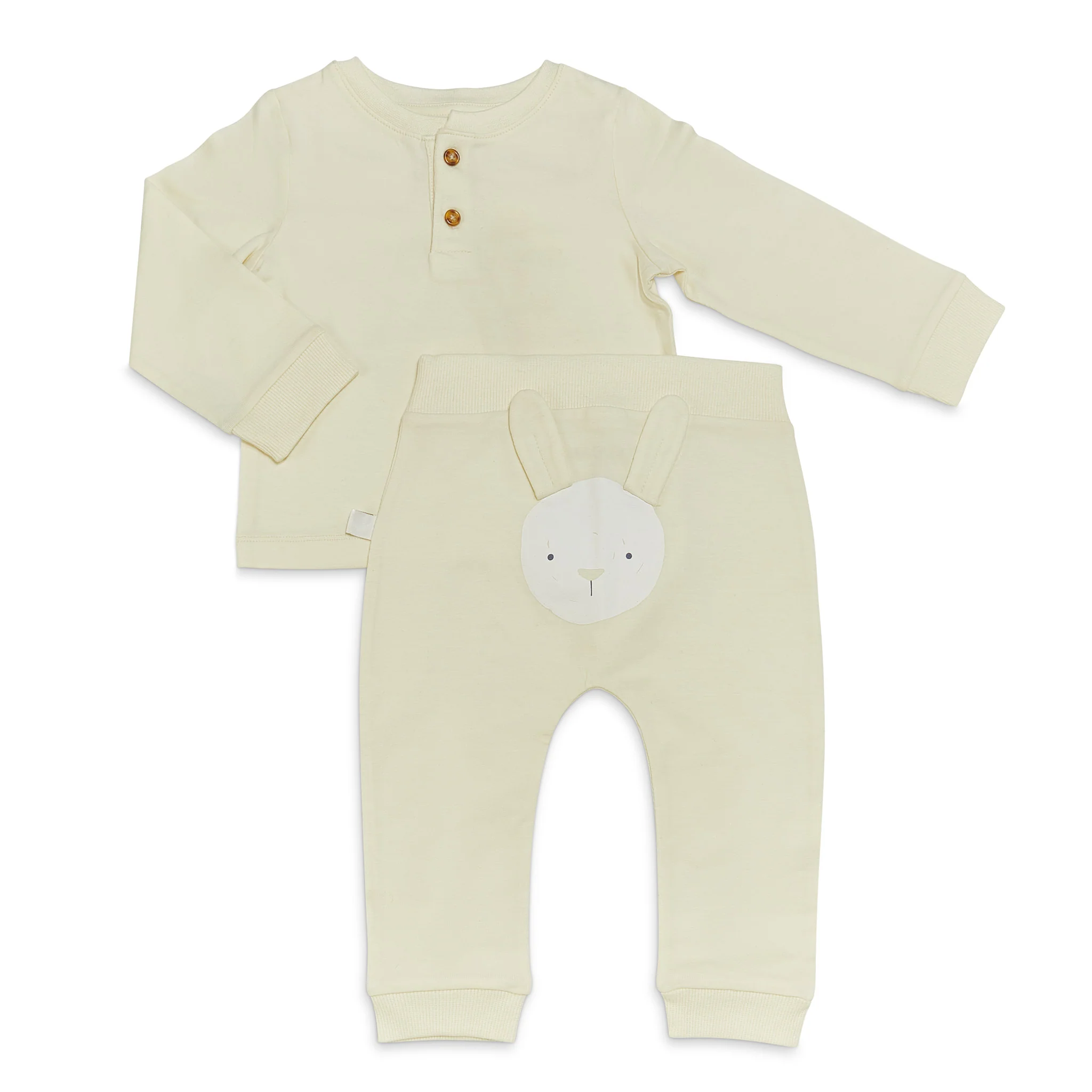 RETIRED - Organic Long Sleeve Bunny Pant Set - Sugar Cookie - Image 4