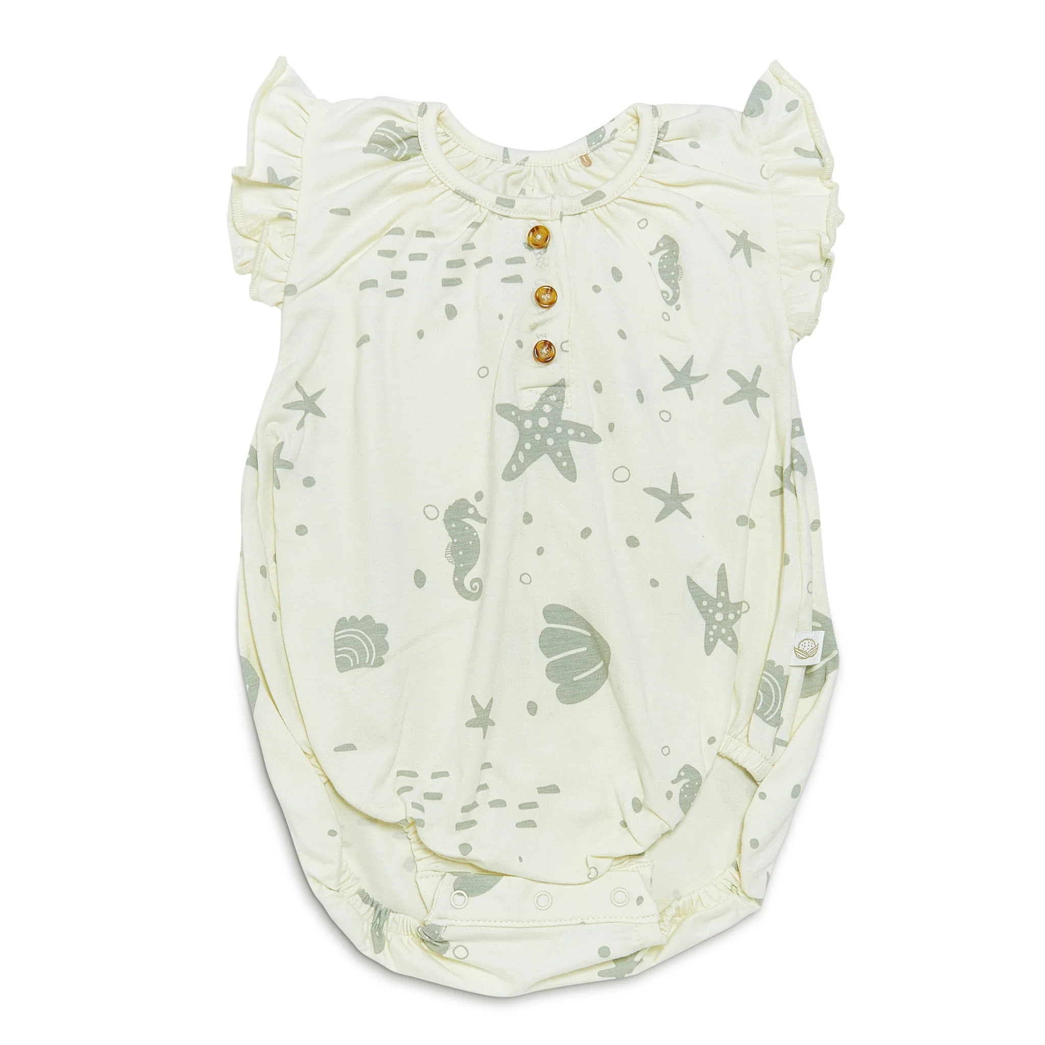 RETIRED - Organic Flutter Sleeve Button Bunsuit - Sugar Cookie