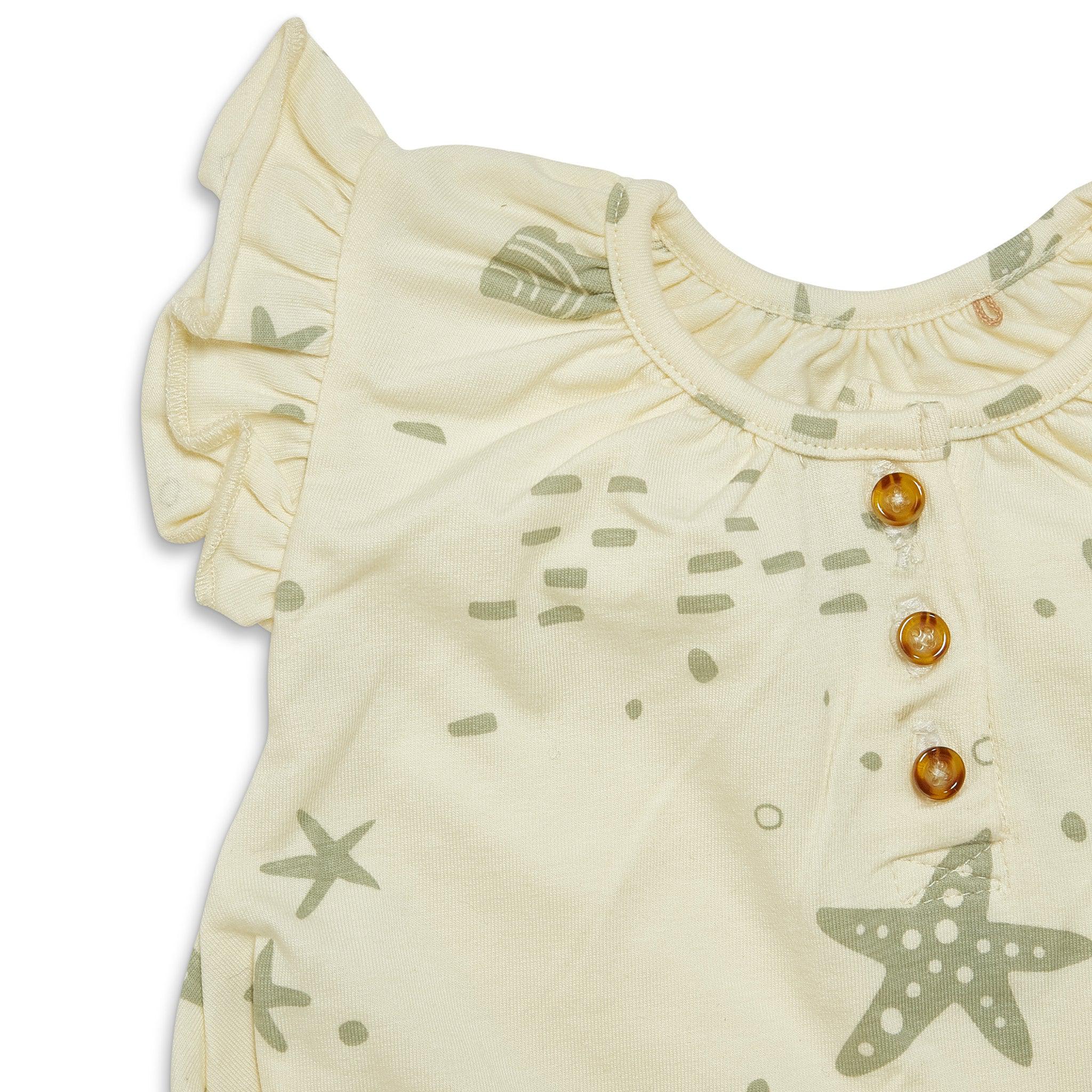 RETIRED - Organic Flutter Sleeve Button Bunsuit - Sugar Cookie - Image 3