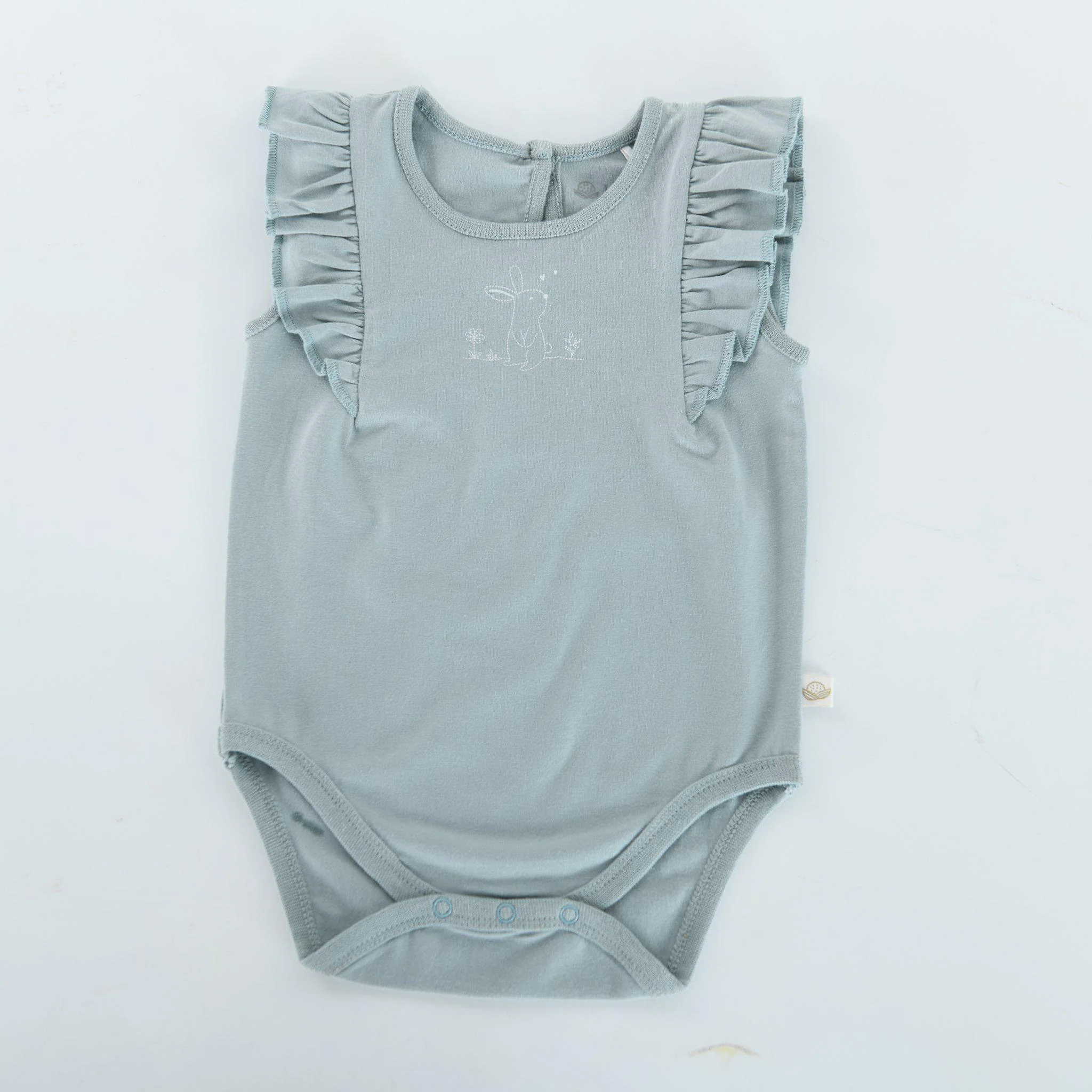 RETIRED - Organic Frilly Bunsuit - Bay Blue