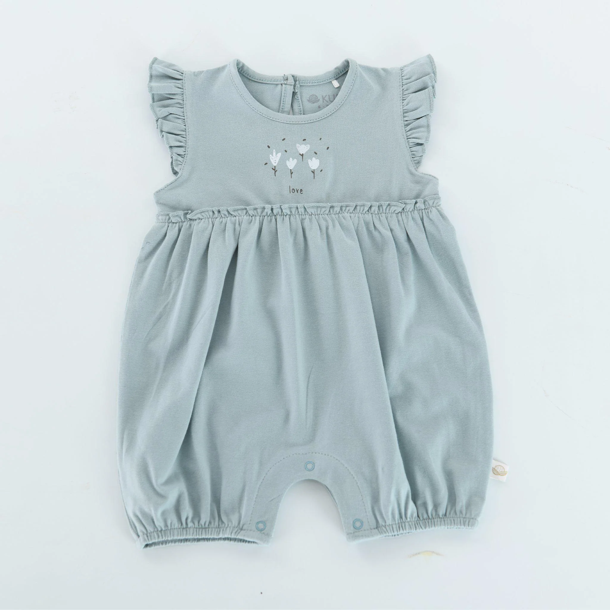 RETIRED - Kudaa Organic Frilly Romper - Bay Blue-