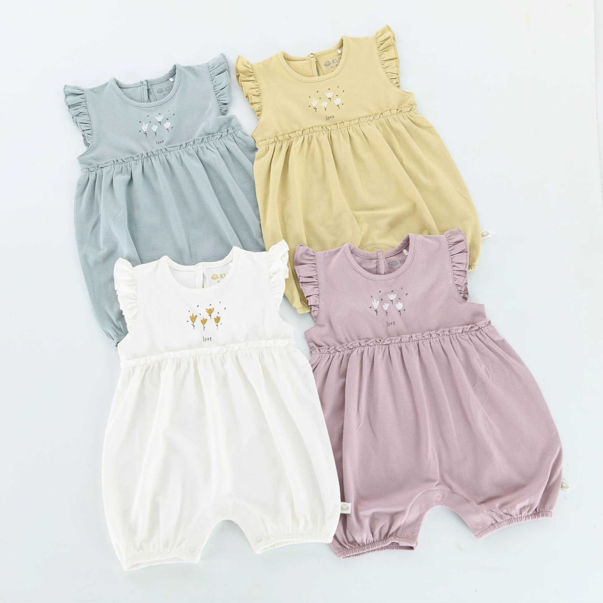RETIRED - Kudaa Organic Frilly Romper - Bunny White - Image 2