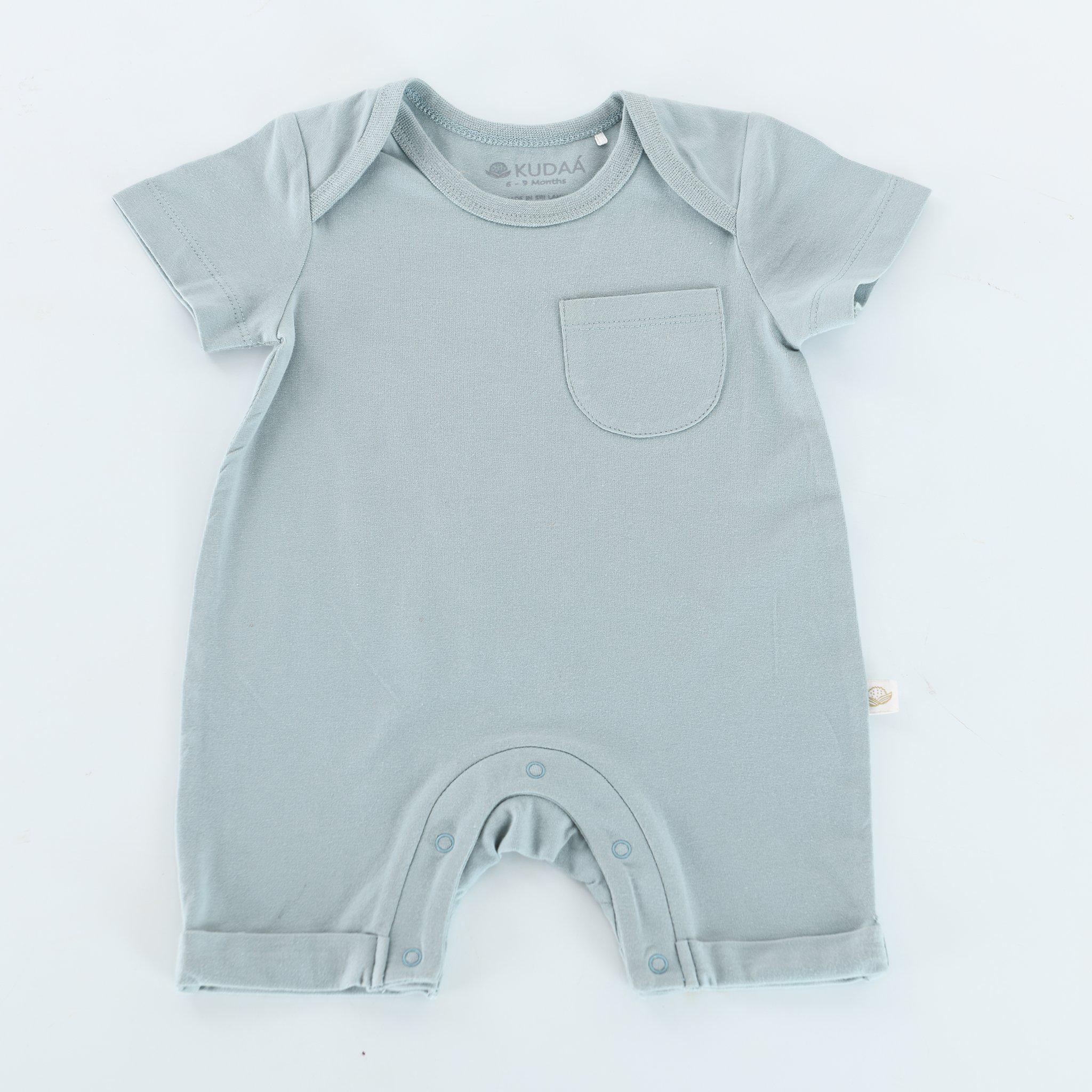 RETIRED - Organic Pick a Pocket Romper -  Bay Blue