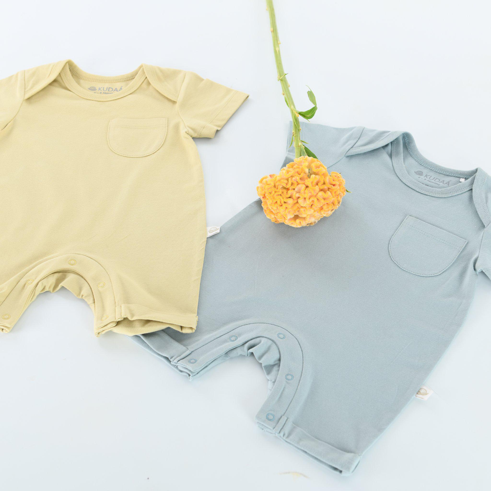 RETIRED - Organic Pick a Pocket Romper -  Bay Blue - Image 2