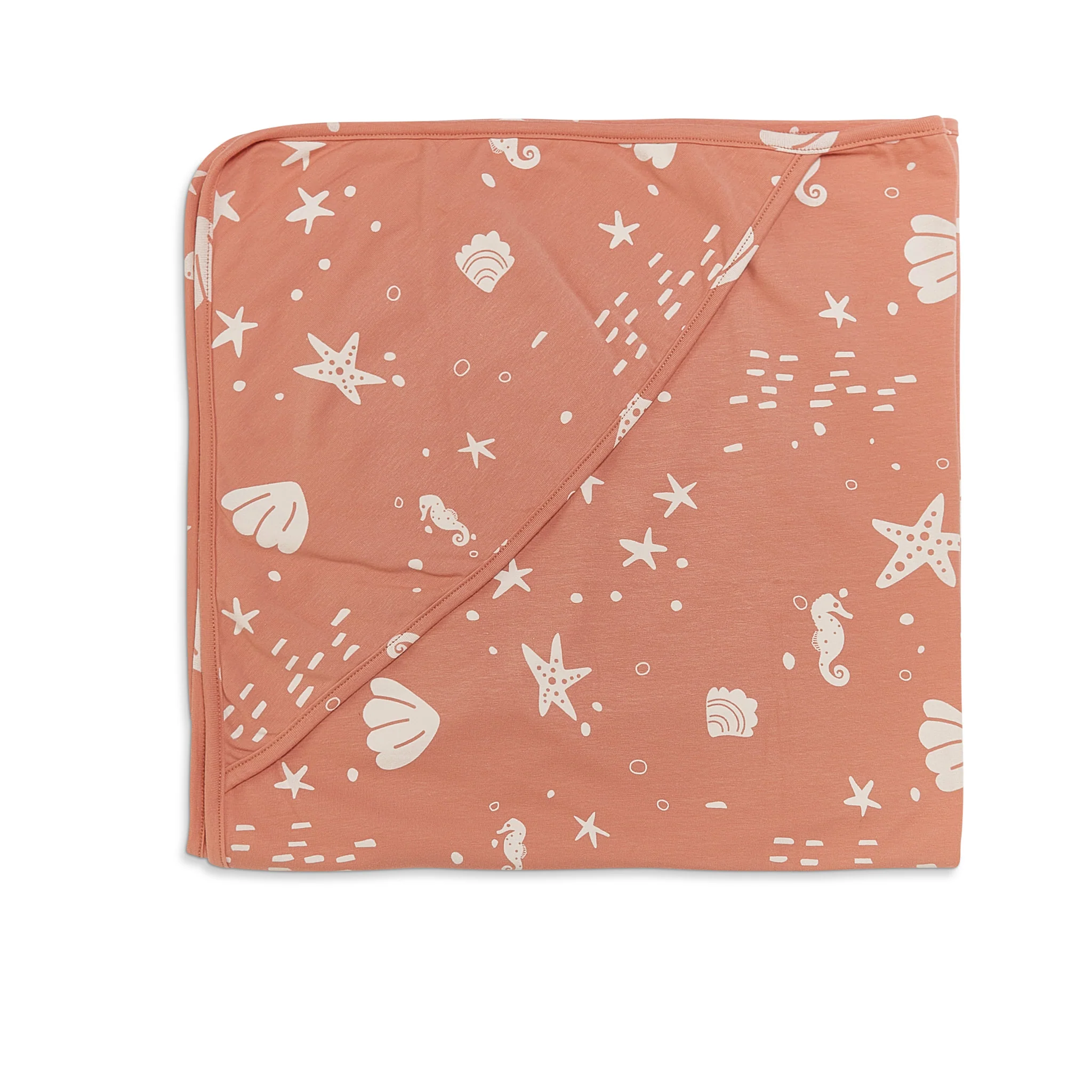 RETIRED - Organic Print Receiving Blanket - Coral Rose Seashells