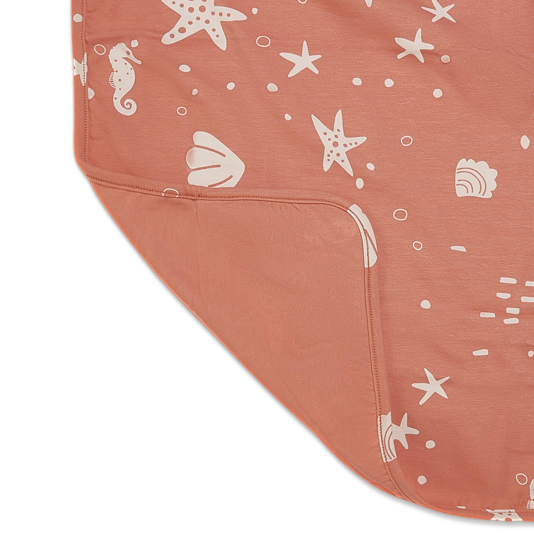 RETIRED - Organic Print Receiving Blanket - Coral Rose Seashells - Image 2