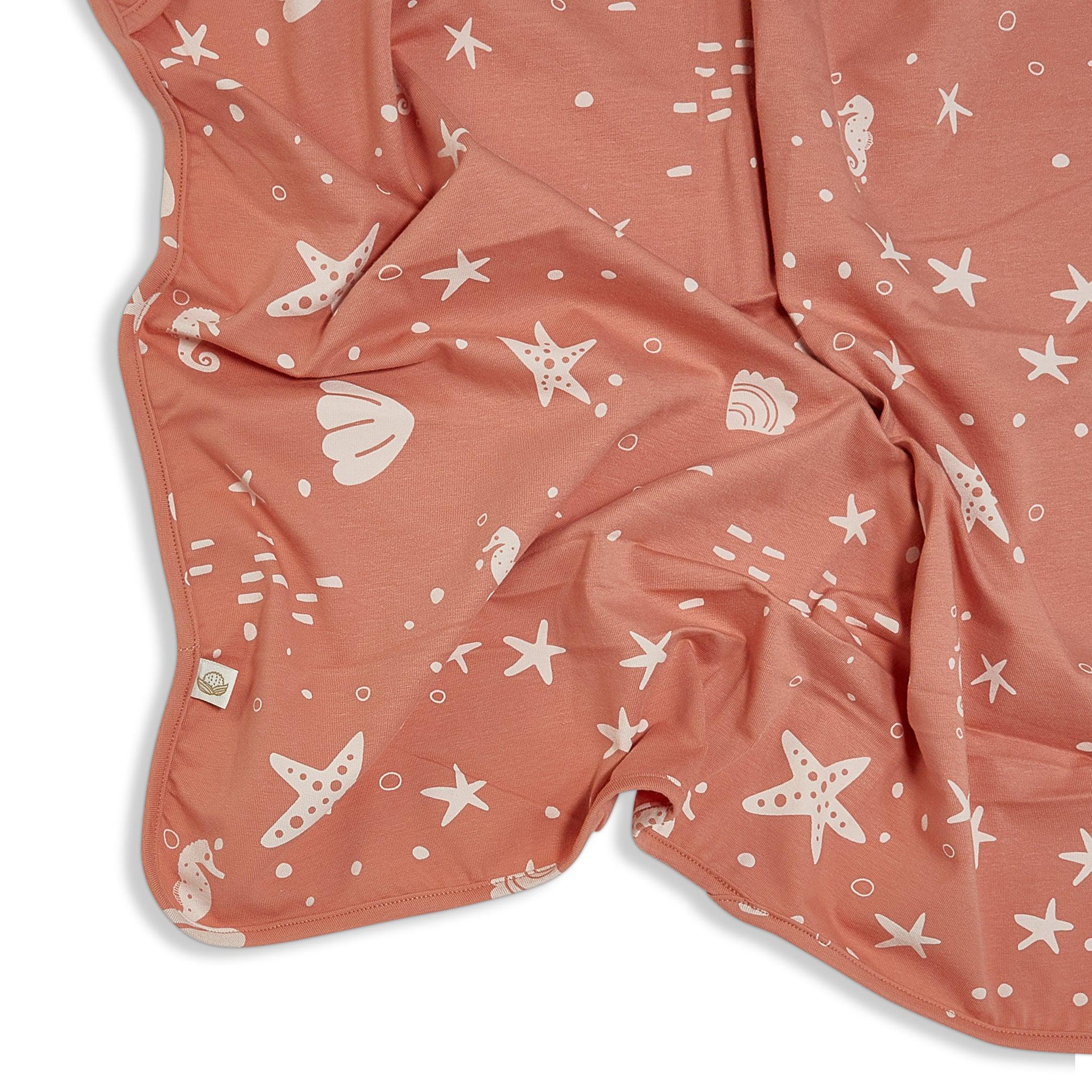 RETIRED - Organic Print Receiving Blanket - Coral Rose Seashells - Image 3