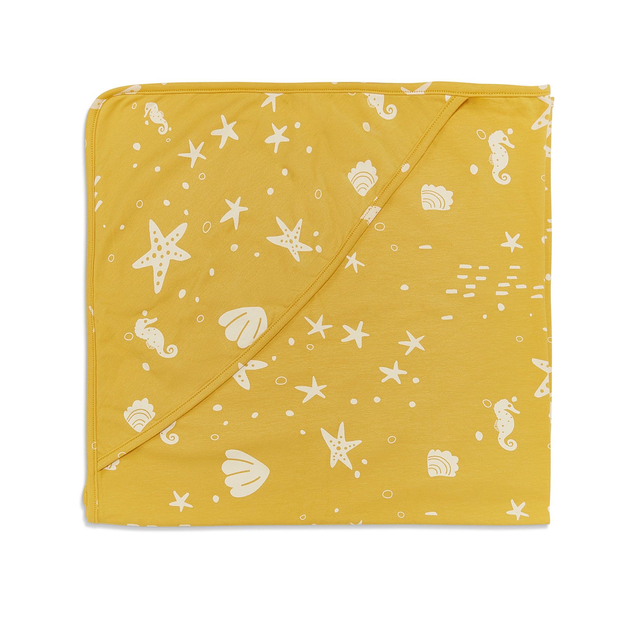 RETIRED - Organic Print Receiving Blanket - Sunny Yellow Seashells