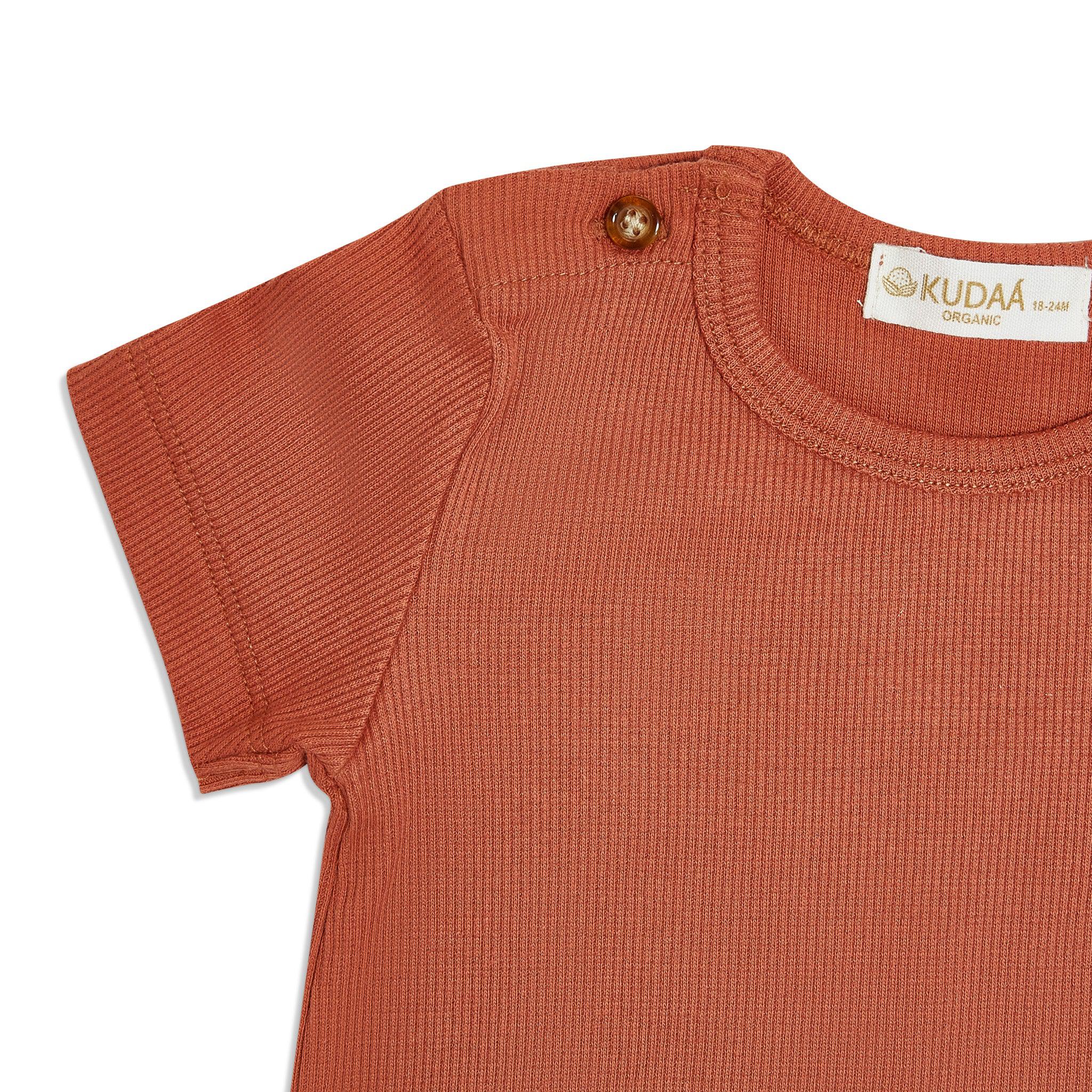 RETIRED - Organic Short Sleeve Bunsuit - Paprika - Image 2