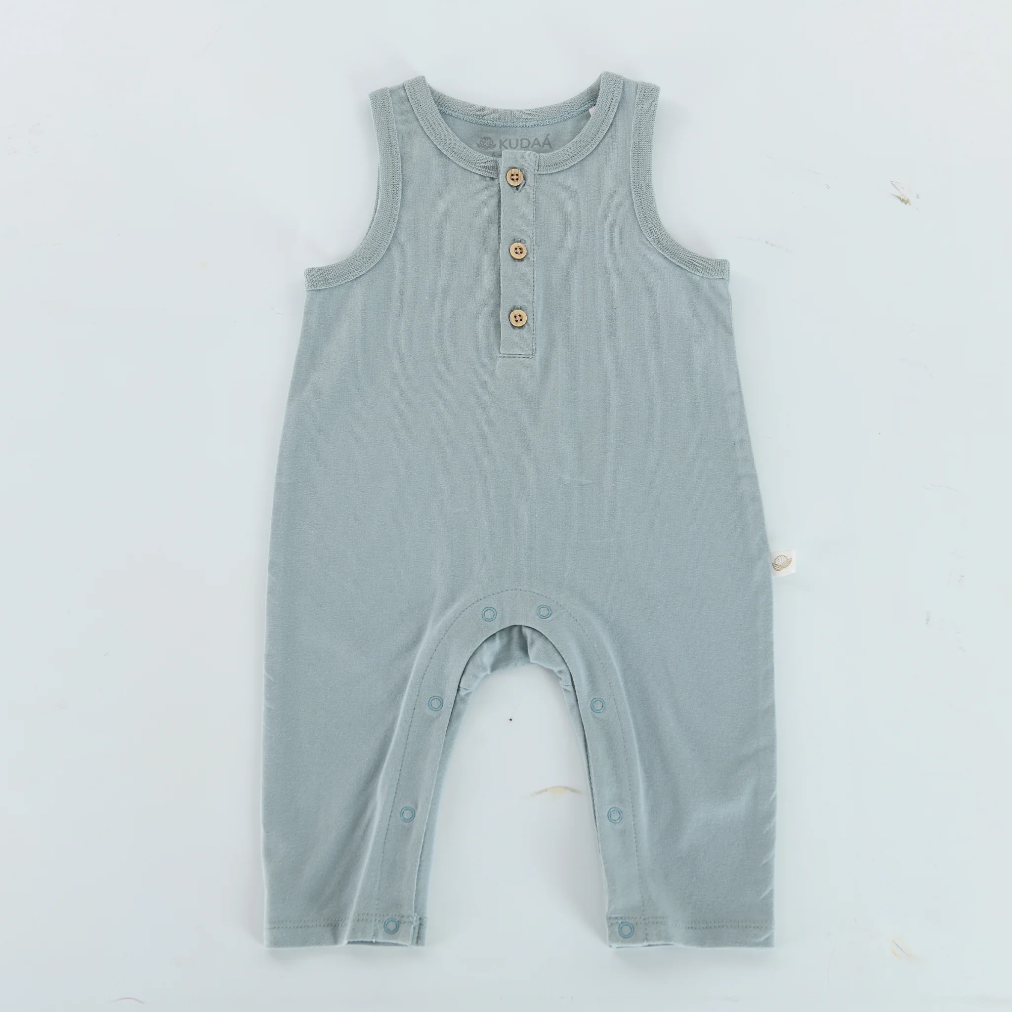 RETIRED - Organic Button Tank Jumpsuit - Bay Blue