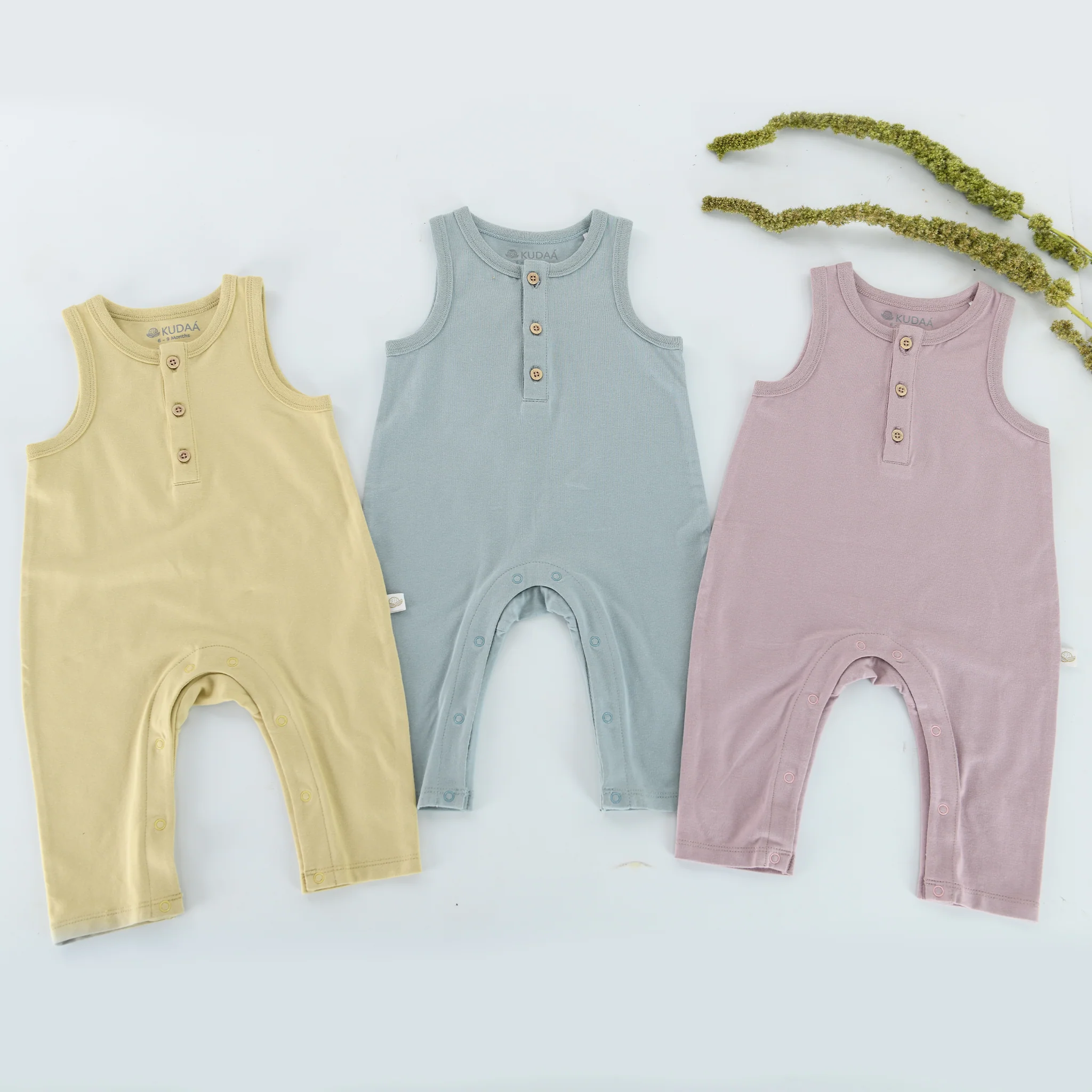 RETIRED - Organic Button Tank Jumpsuit - Bay Blue - Image 2