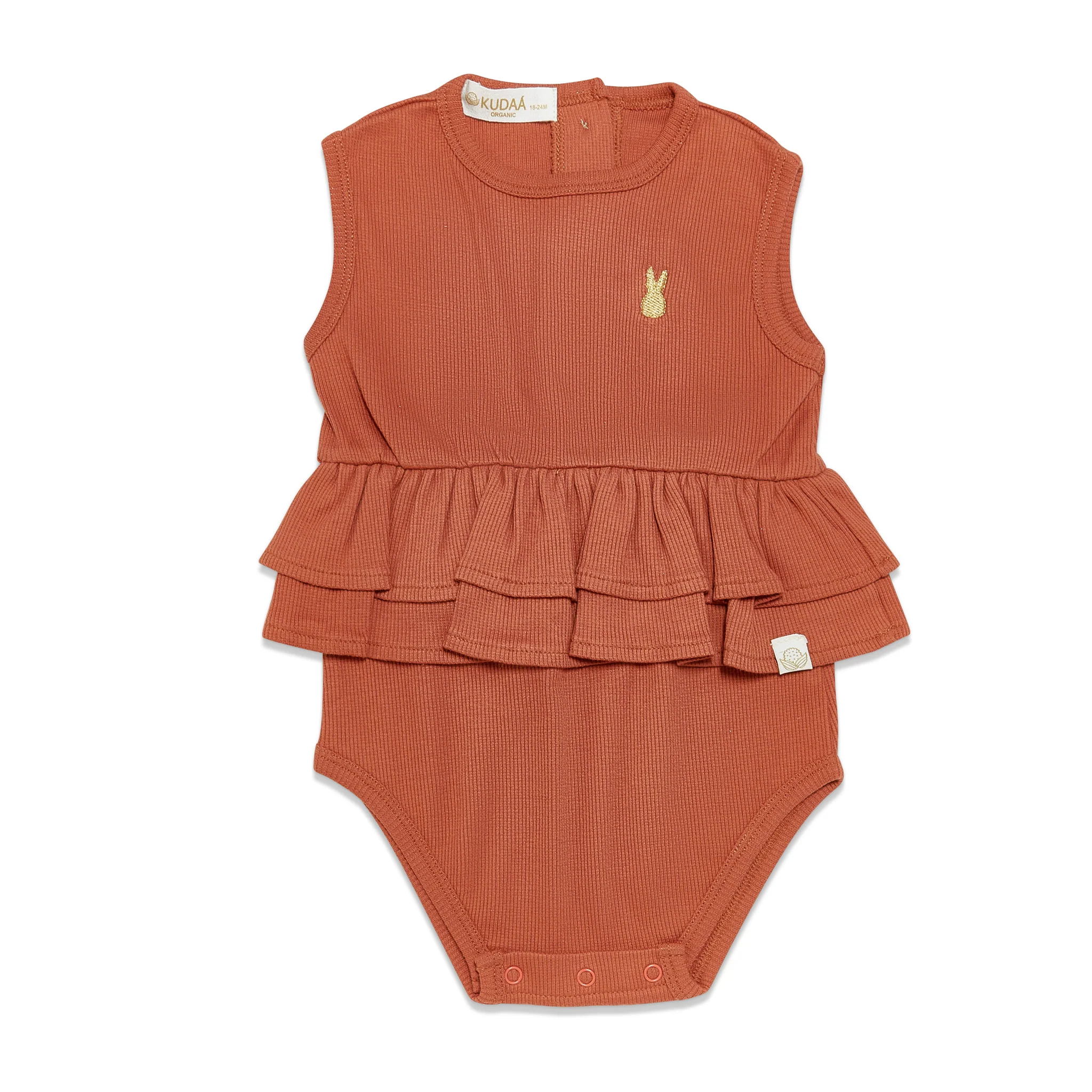 RETIRED - Organic Tank Ruffle Waist Bunsuit - Paprika