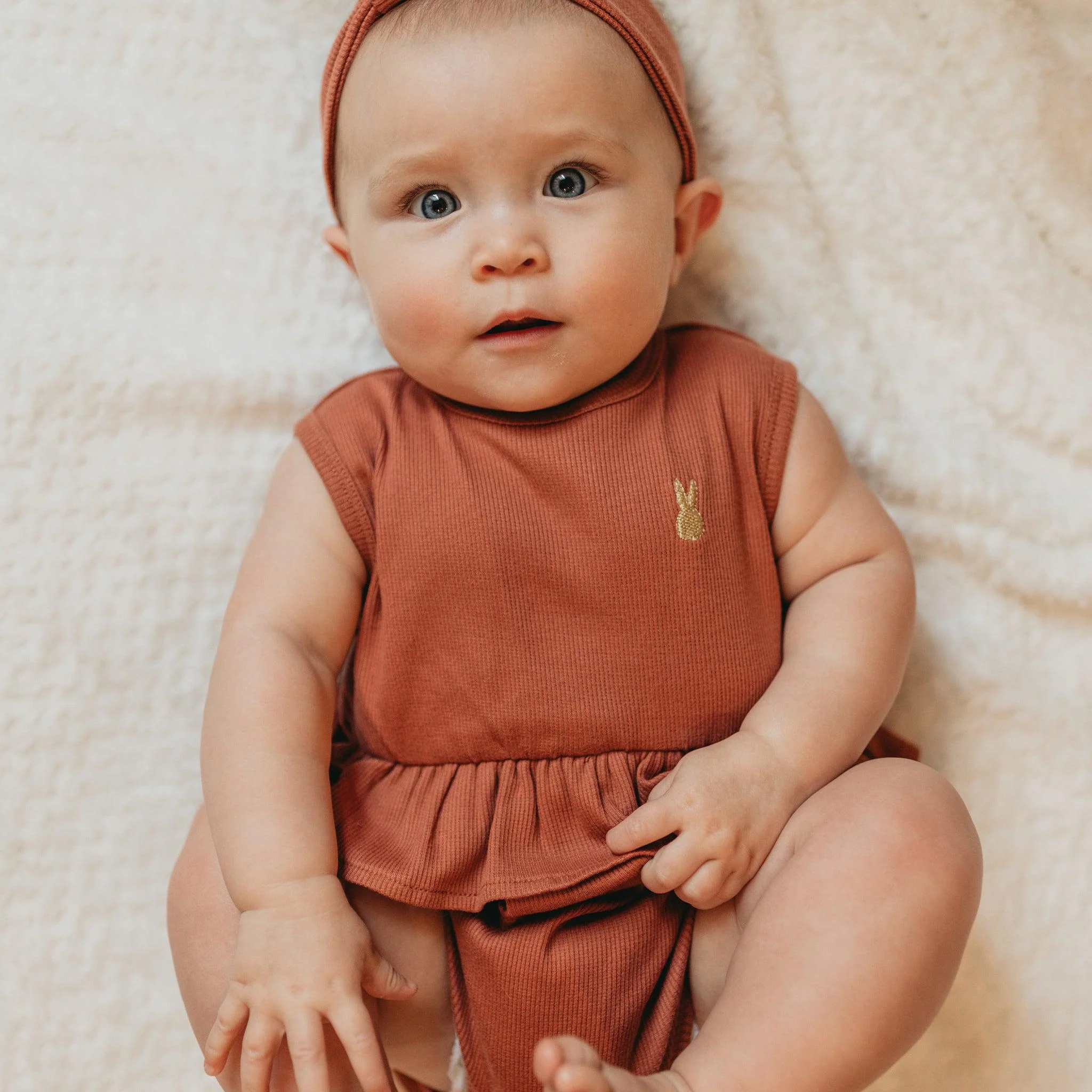 RETIRED - Organic Tank Ruffle Waist Bunsuit - Paprika - Image 2