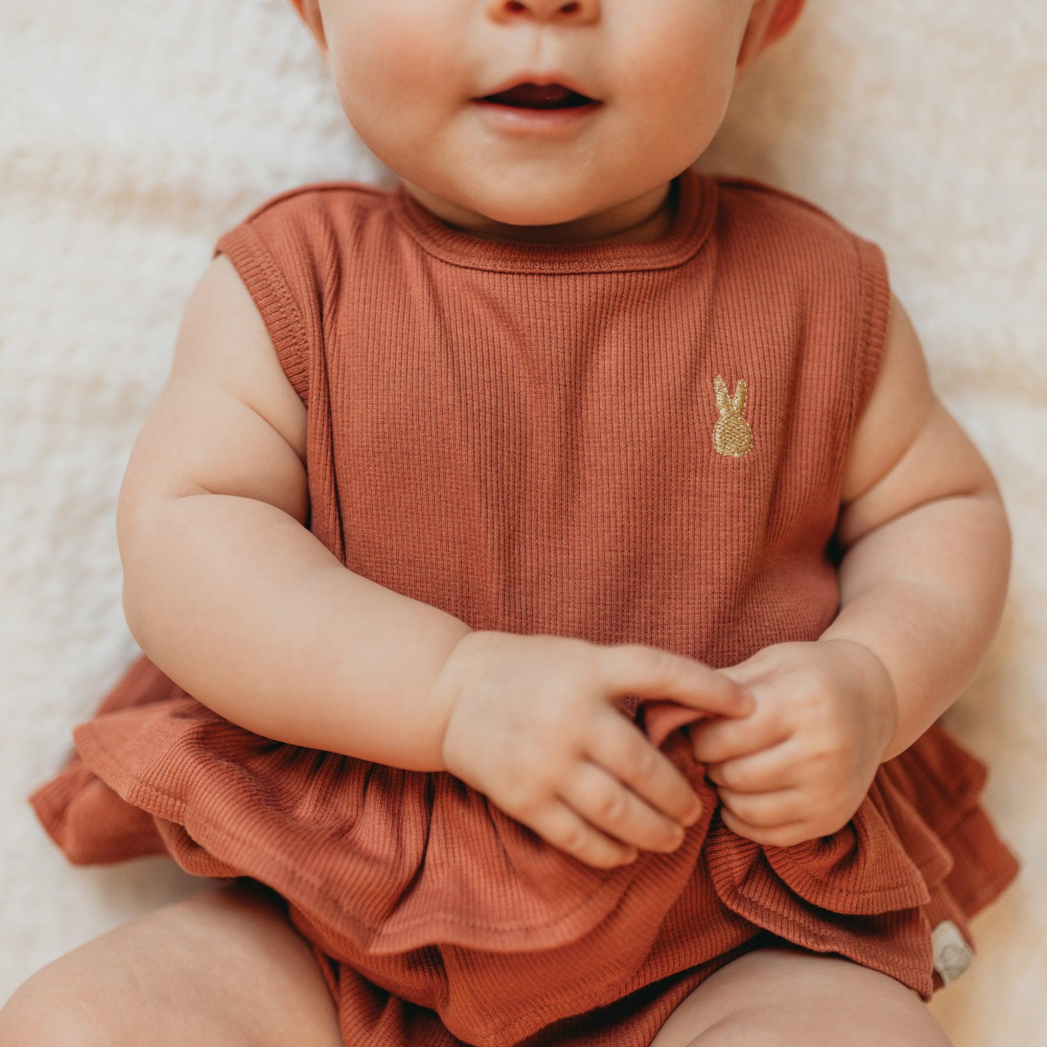 RETIRED - Organic Tank Ruffle Waist Bunsuit - Paprika - Image 3