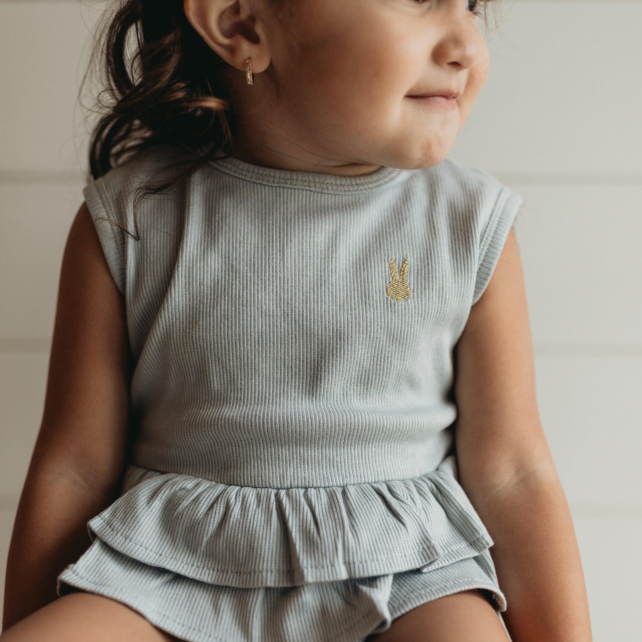 RETIRED - Organic Tank Ruffle Waist Bunsuit - Pearl Blue - Image 2