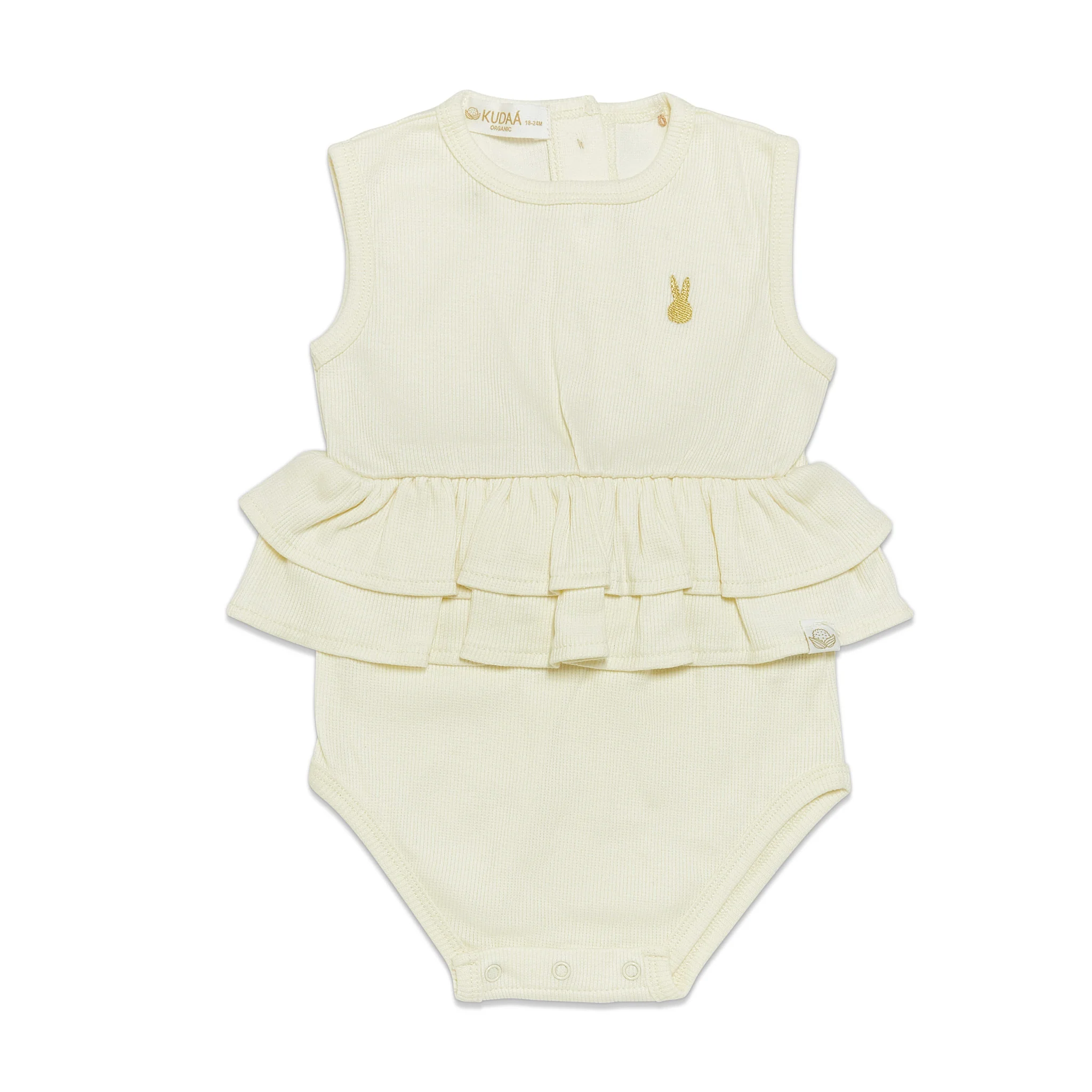 RETIRED - Organic Tank Ruffle Waist Bunsuit - Sugar Cookie